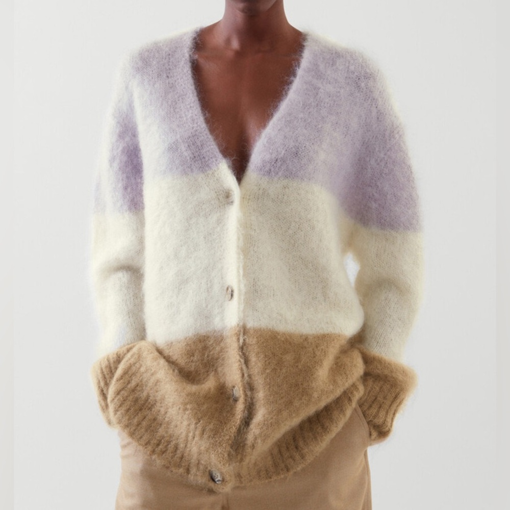 COS Mohair Cardigan - Lilac/ Cream/ Beige